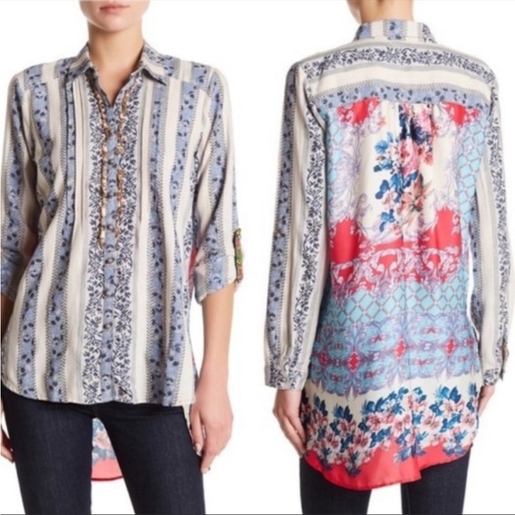 Anthro Aratta Silent Journey high low floral button front shirt S - Picture 1 of 13